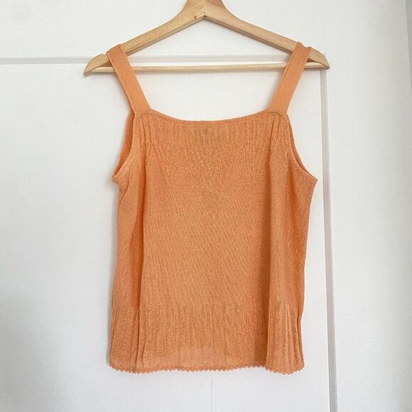 Peachy Neutral Orange Flowy Business Casual Tank Top Sleeveless Paris Blouse Top - Picture 2 of 5